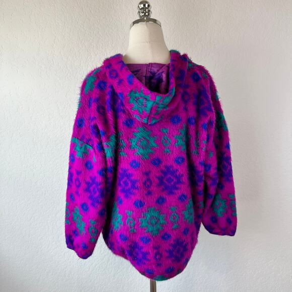 Vintage 90s Retro Animal Print Pullover Sweatshirt Hoodie size Large Purple - Picture 4 of 10